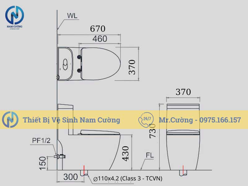 Bồn cầu 1 khối 8872