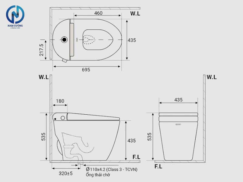 Kích thước bồn cầu tiêu chuẩn